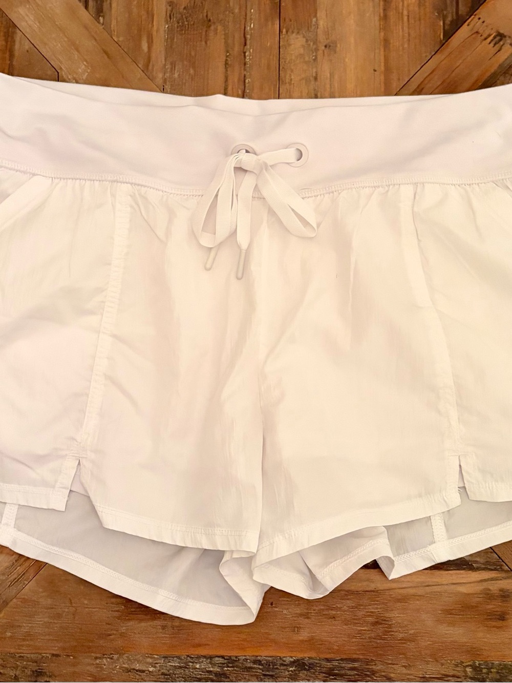 aerie White Layered Athletic Shorts with Drawstring